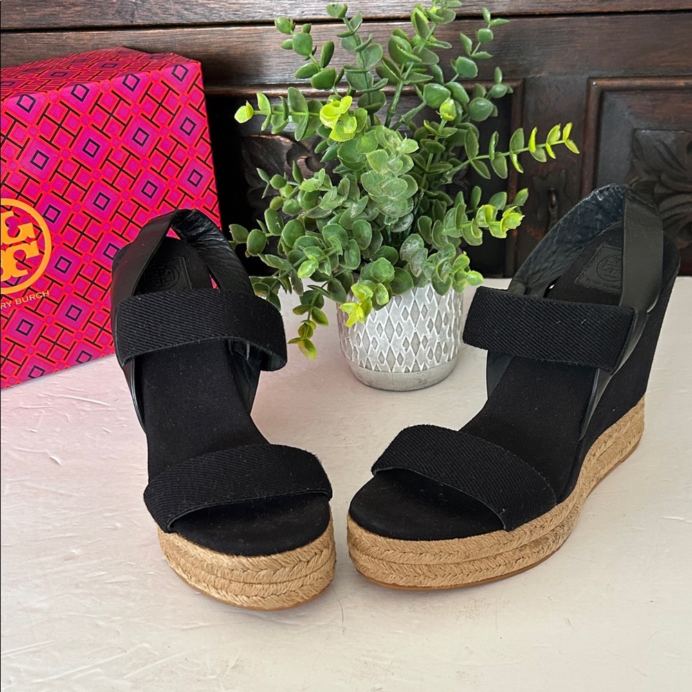 Tory Burch Black Espadrille Wedges
